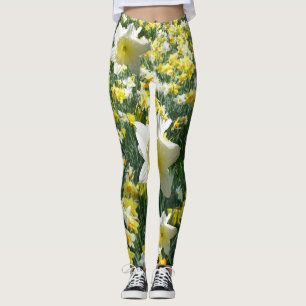 Lägga benen på ryggen för påskliljavår blommo leggings