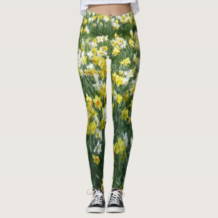 Lägga benen på ryggen för påskliljavår blommo leggings