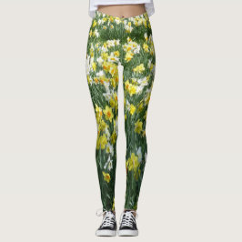 Lägga benen på ryggen för påskliljavår blommor leggings