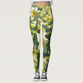 Lägga benen på ryggen för påskliljavår blommorvit leggings