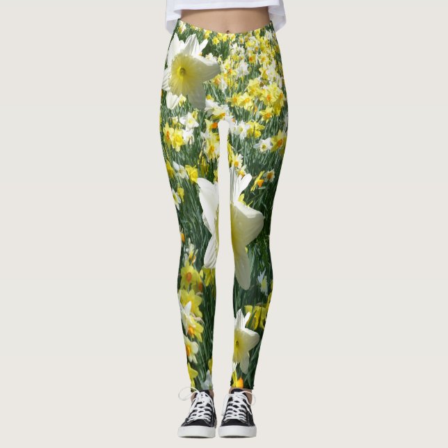 Lägga benen på ryggen för påskliljavår blommorvit leggings (Framsida)