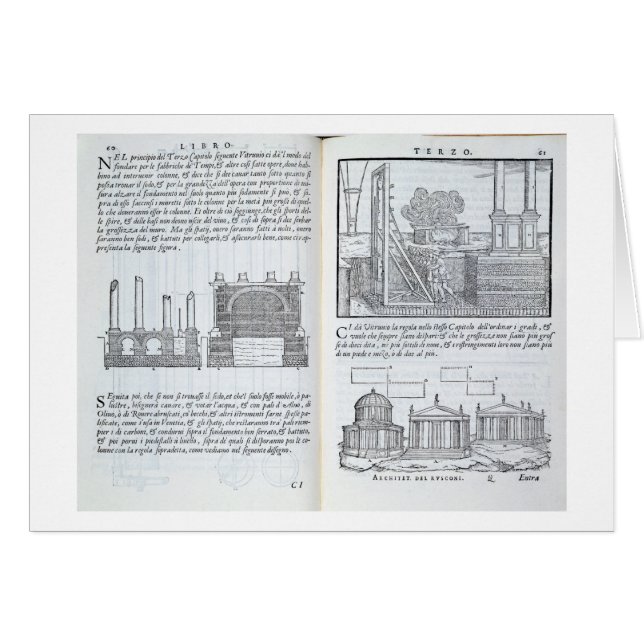 Lägga fundament, från "Della Architettura", pub Hälsningskort (Framsidan Horizontal)