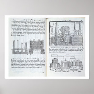Lägga fundament, från "Della Architettura", pub Poster