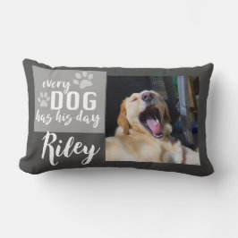 lägga till foto och text varje hund har grått lumbarkudde