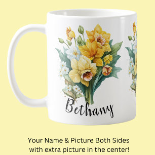 Lägga till Namn eller text, Gult Daffodils med Grö Kaffemugg