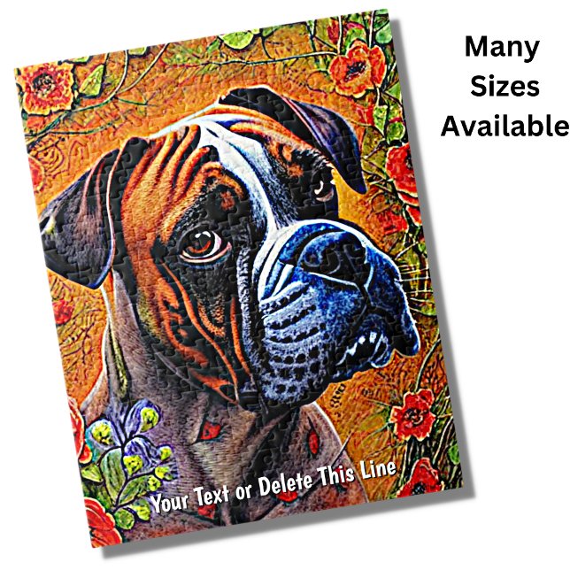 Lägga till Namn-text, Boxer-Hund med rödblommor-må Pussel (Skapare uppladdad)