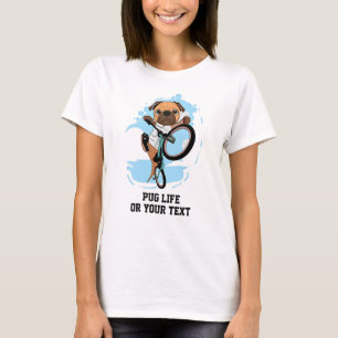Lägga till Namn Text Cute Pug Hund Riding på Bike T Shirt