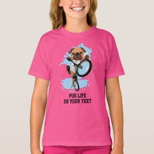 Lägga till Namn Text Cute Pug Hund Riding på Bike T Shirt