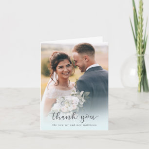 Lägga till Photo Elegant Eucalyptus Script Bröllop Tack Kort