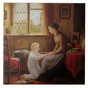 Läggdags 1890 (olja på panel) kakelplatta