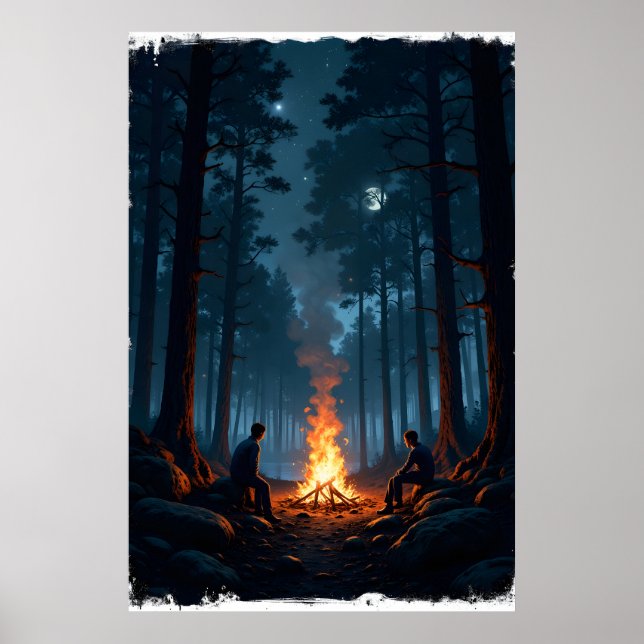 Lägger eld under en stjärnklar natthimmel i den fr poster (Framsidan)