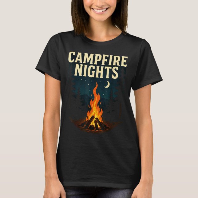 Lägger nätter camping skog berg  t shirt (Framsida)