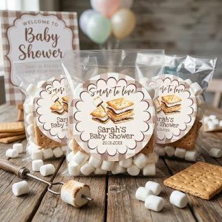 Lägger till S'more till Love Baby Shower Favor Kli Runt Klistermärke
