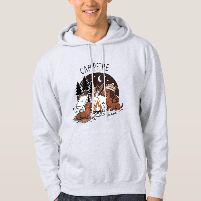 Läggereld Dackel Hundar Camping Natt Hoodie (Framsida)