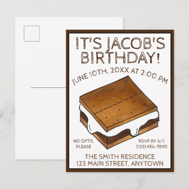 Läggereld S'mores Marshmallow Smores Födelsedagsfe Inbjudan Vykort (Fram/baksida)