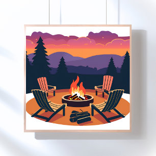 Läggereld solnedgång Natur Campingmålning Poster
