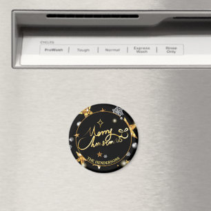 Lågkey Luxuös Guld Svarta Stjärnor Anpassad Jul Magnet