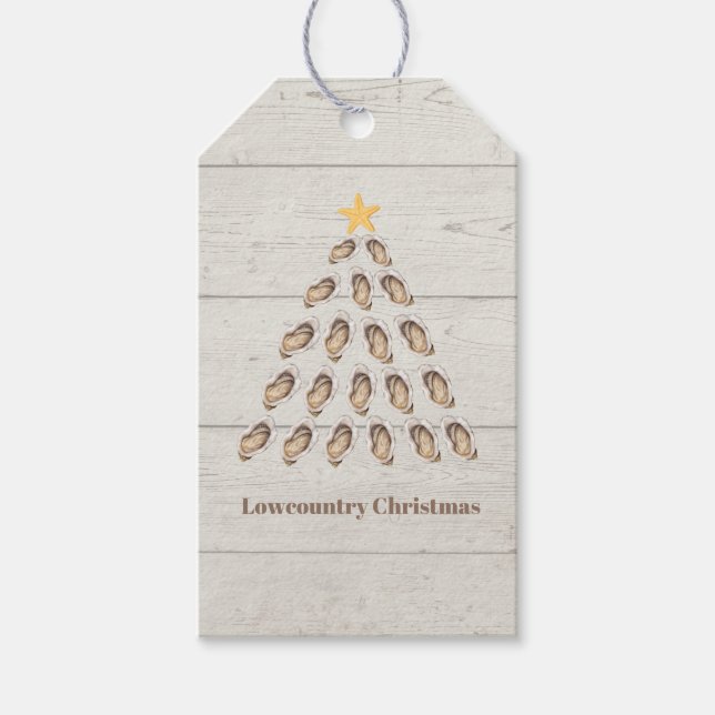 Lågland ostron Julgran på träplank Presentetikett (Framsidan)