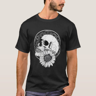 Lågmäld makaber streetwear skalle och blomma svart t shirt