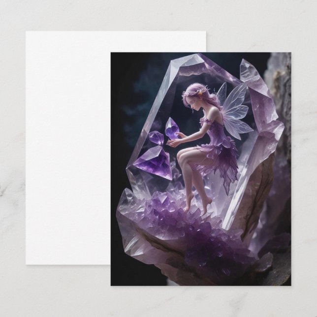 Lagningsprystaler Amethyst Fairy Birday Card Tack Kort (Fram/baksida)