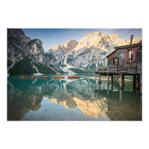 Lago di Braies i Dolomites i Italien Fototryck