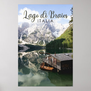 Lago di Braies Italien Travel Art Vintage Poster