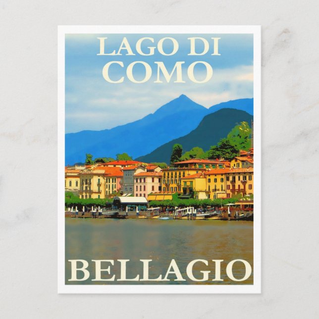Lago di Como, Bellagio, Italy, Retro Travel Vykort (Framsida)
