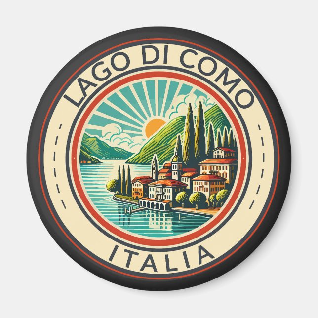 Lago di Como Italia Illustration Travel Art Badge Magnet (Framsidan)