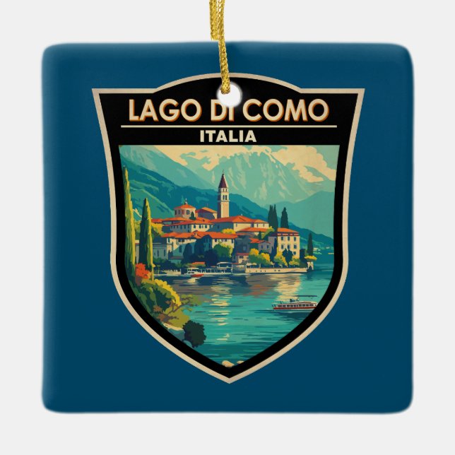 Lago di Como Italia Travel Art Badge Julgransprydnad Keramik (Framsida)