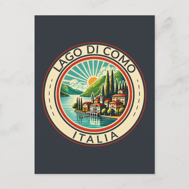 Lago di Como Italien Illustration Resa Konst Märke Vykort (Framsida)
