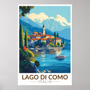 Lago di Como Italien Lombardiet Resa Konst Vintage Poster