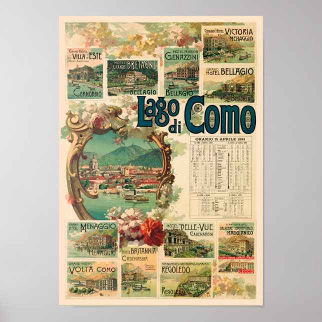 Lago di Como Italien Vintage affisch 1893 (Framsidan)