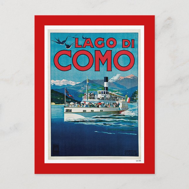 "Lago di Como" Vintage Italienska reseposter Vykort (Framsida)