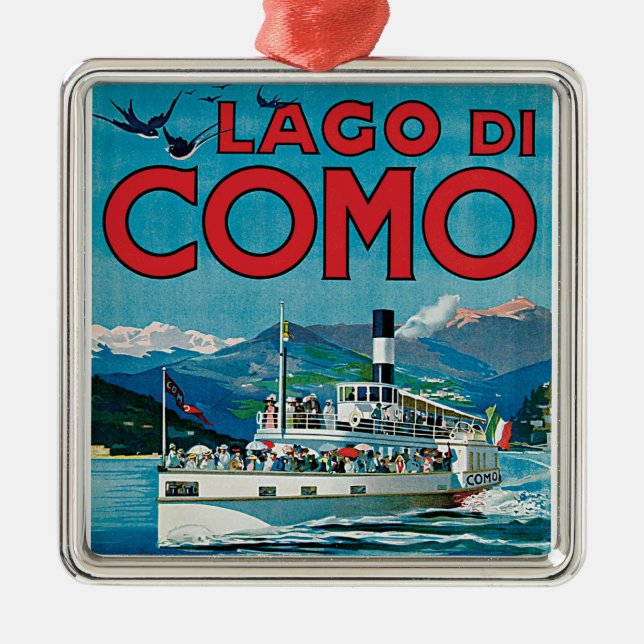 Lago Di Como vintage resoraffisch Julgransprydnad Metall (Framsidan)