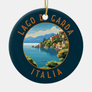 Lago di Garda Italia Retro Distress Circle Julgransprydnad Keramik