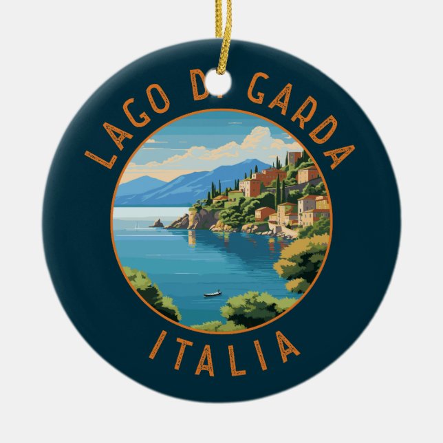 Lago di Garda Italia Retro Distress Circle Julgransprydnad Keramik (Framsidan)
