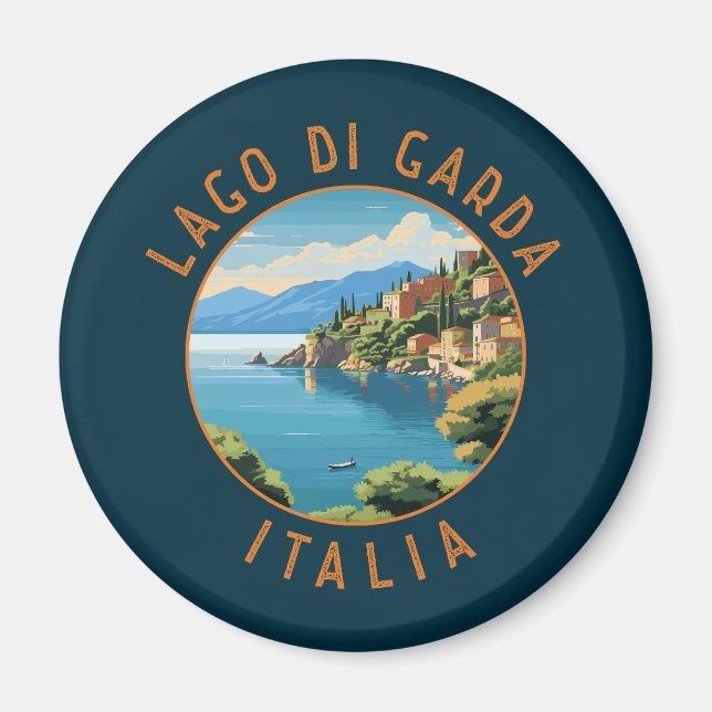 Lago di Garda Italia Retro Distress Circle Magnet (Framsidan)