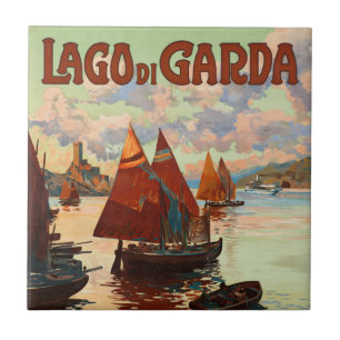 Lago di Garda, Sjö Garda, Italien Vintage resor, L Kakelplatta