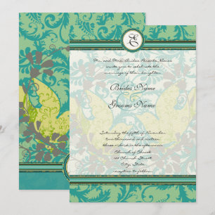 Lagon Endive Vintage Love birds Damask Wedding Inbjudningar