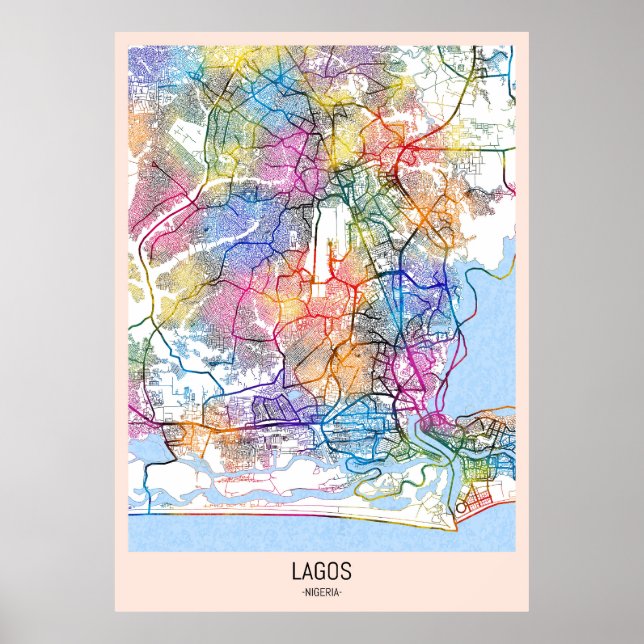 Lagos Nigeria City Karta Poster (Framsidan)