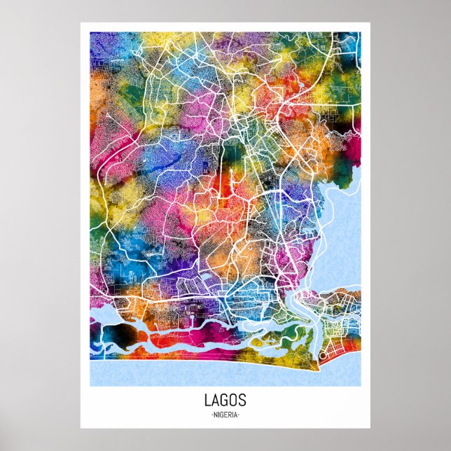 Lagos Nigeria City Karta Poster (Framsidan)