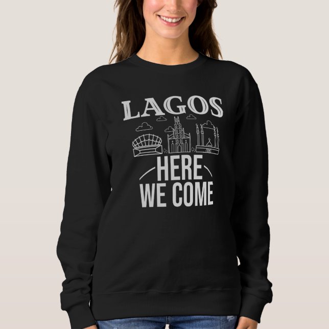 Lagos Nigeria City Trip Skyline Map Travel   T Shirt (Framsida)