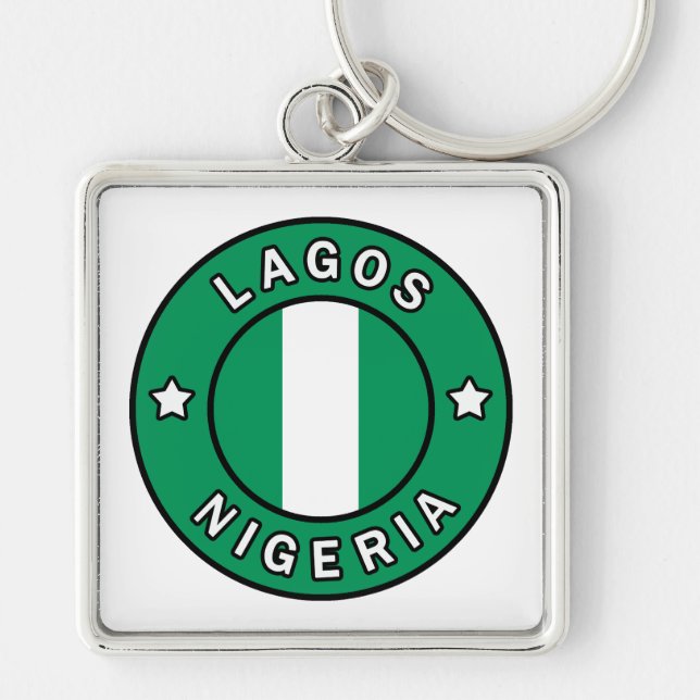 Lagos Nigeria Fyrkantig Silverfärgad Nyckelring (Framsidan)