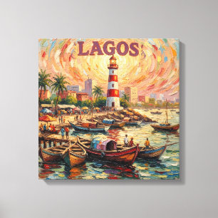 Lagos Nigeria Fyrtorn Hamn Sträckt Canvas
