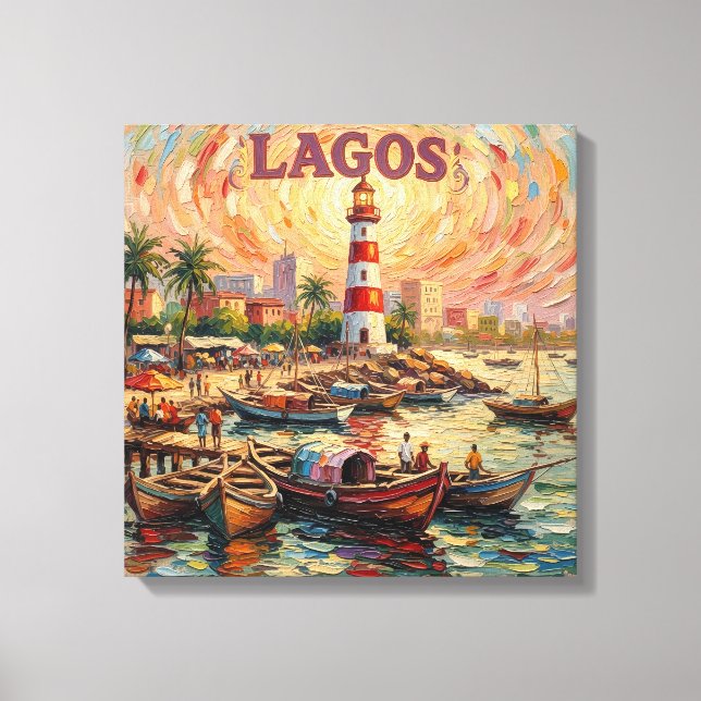 Lagos Nigeria Fyrtorn Hamn Sträckt Canvas (Framsida)