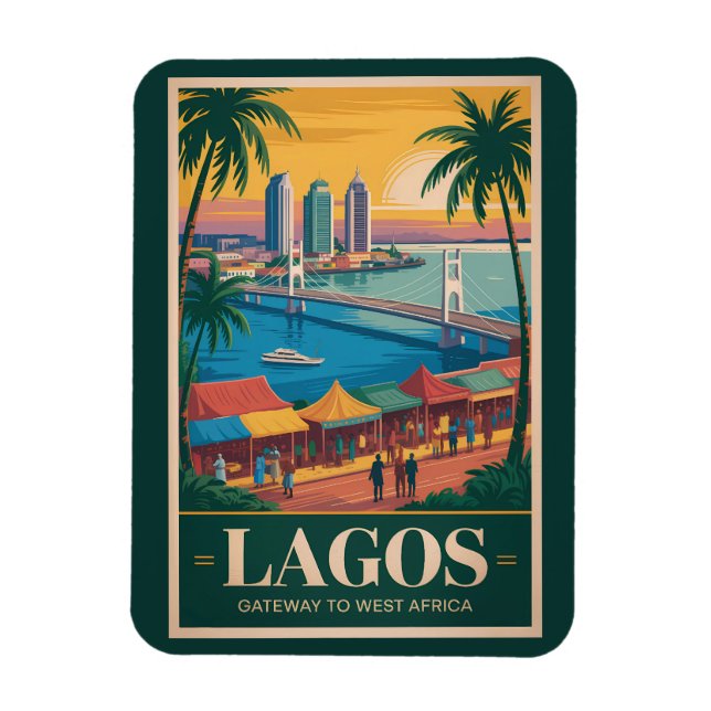 Lagos Nigeria Illustration Resa Konst Vintage Magnet (Vertikal)