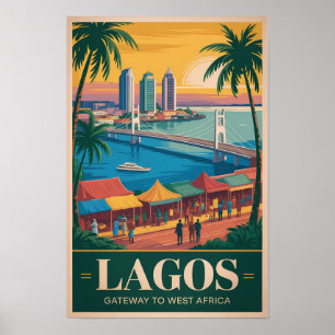 Lagos Nigeria Illustration Resa Konst Vintage Poster