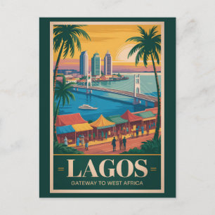 Lagos Nigeria Illustration Resa Konst Vintage Vykort