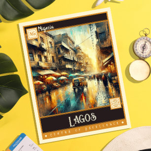 Lagos, Nigeria Måla Vintage Vykort