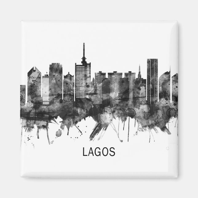 Lagos Nigeria Skyline BW Magnet (Framsidan)